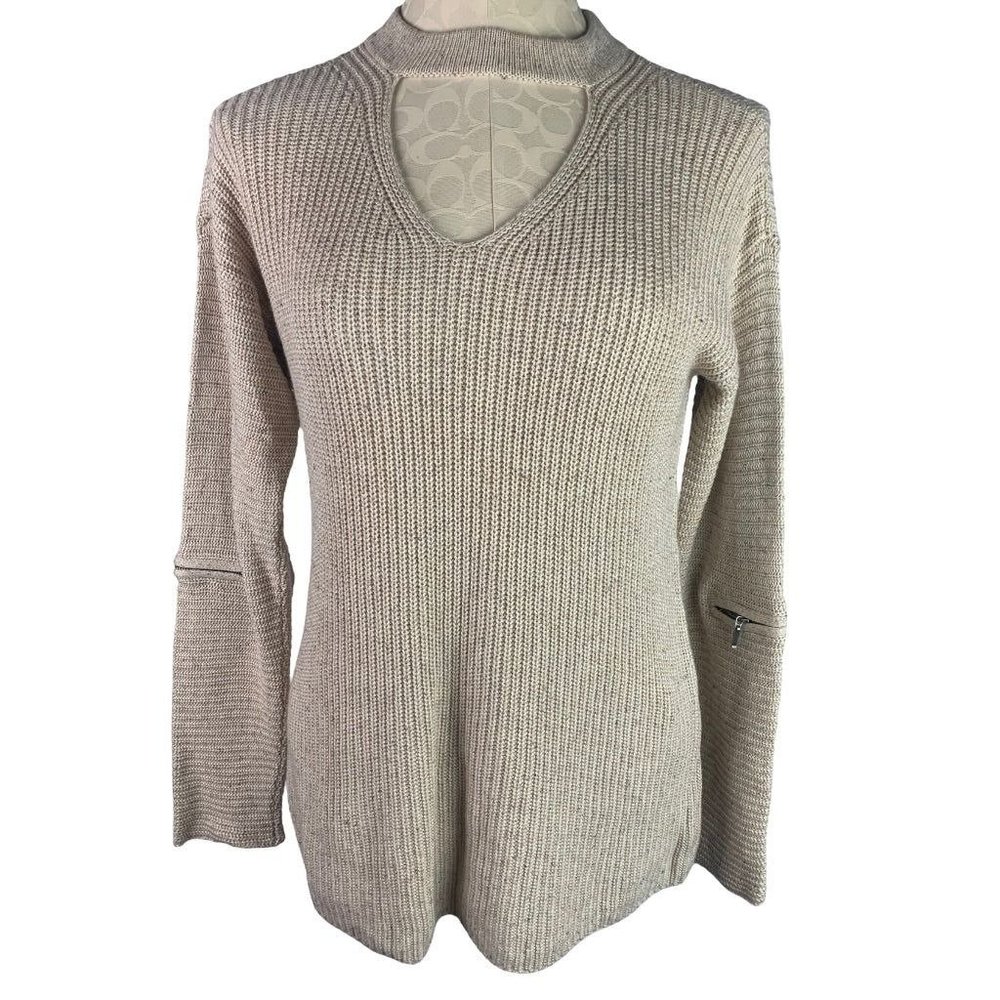 Small Neely Women's Beige Pullover Cashmere Silk Blend Sweater Arm Zipper Detail - Picture 3 of 8